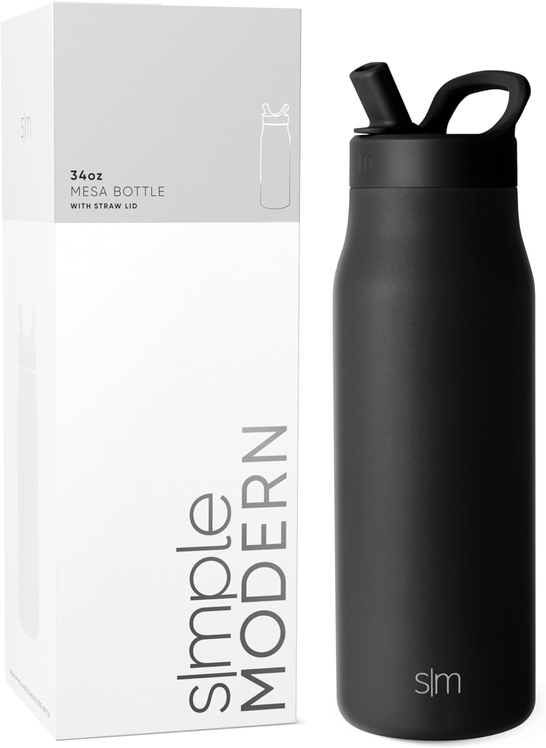 Simkhjgple Modern Water Bottle with Straw lid | Insulated Stainless Steel Thermos | Reusable Travel Water Bottles for Gym & Sports | Leak Proof & BPA Free | Mesa Collection | 34oz, Sea Glass Sage