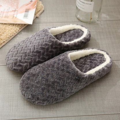 Home Slippers Winter Warm Shoes Women Indoor Soft Mule Flip Flops Silent Couple Plush Footwear Non-Slip Cotton Floor Slipper