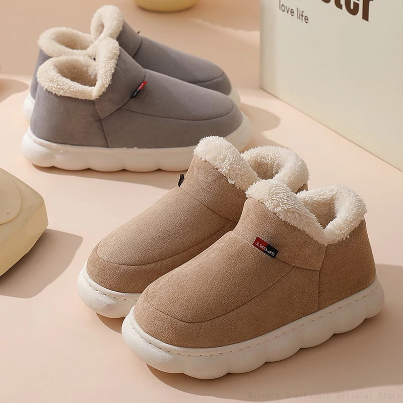 2024 Women Winter Boots Slippers Thickening Plush Warm Snow Boot Couple Thick Heels Cotton Shoes Plus Size Platform Slides Botas