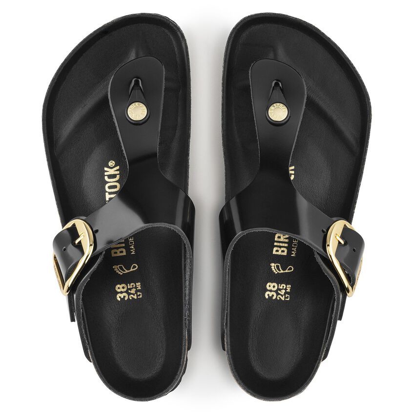 Gizeh Big Buckle Natural Leather Patent - High Shine Black
