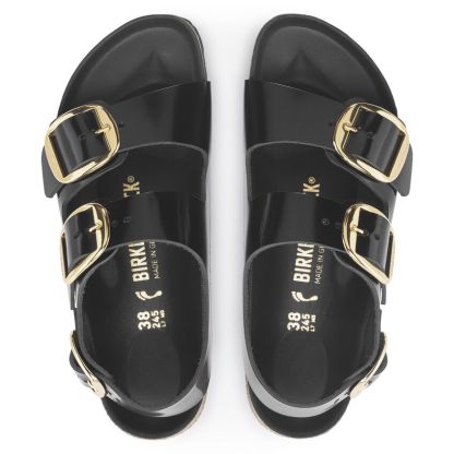Milano Big Buckle Natural Leather Patent - High Shine Black