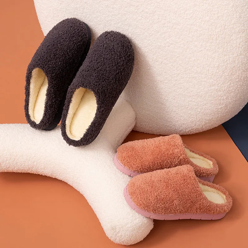 2024 Winter Soft Sole Slippers Men Women Indoor Floor Flat Shoes Autumn Winter Warm Home Cotton Warm Plush Bedroom Slides