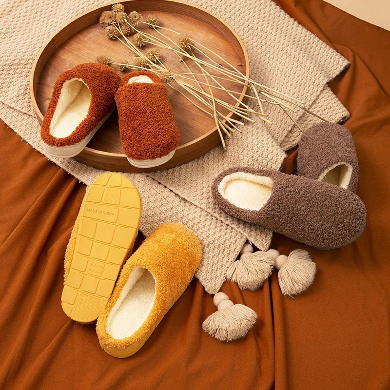 2024 Winter Soft Sole Slippers Men Women Indoor Floor Flat Shoes Autumn Winter Warm Home Cotton Warm Plush Bedroom Slides
