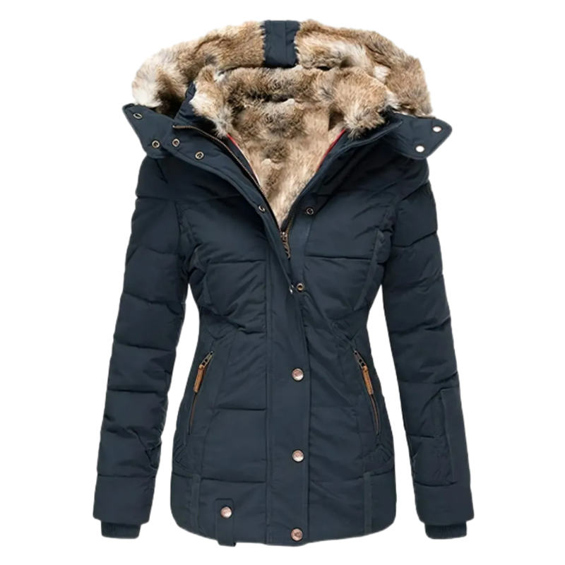 2025 Womens Coats Winter Zipper Hooded Faux Fur Inside Down Jackets