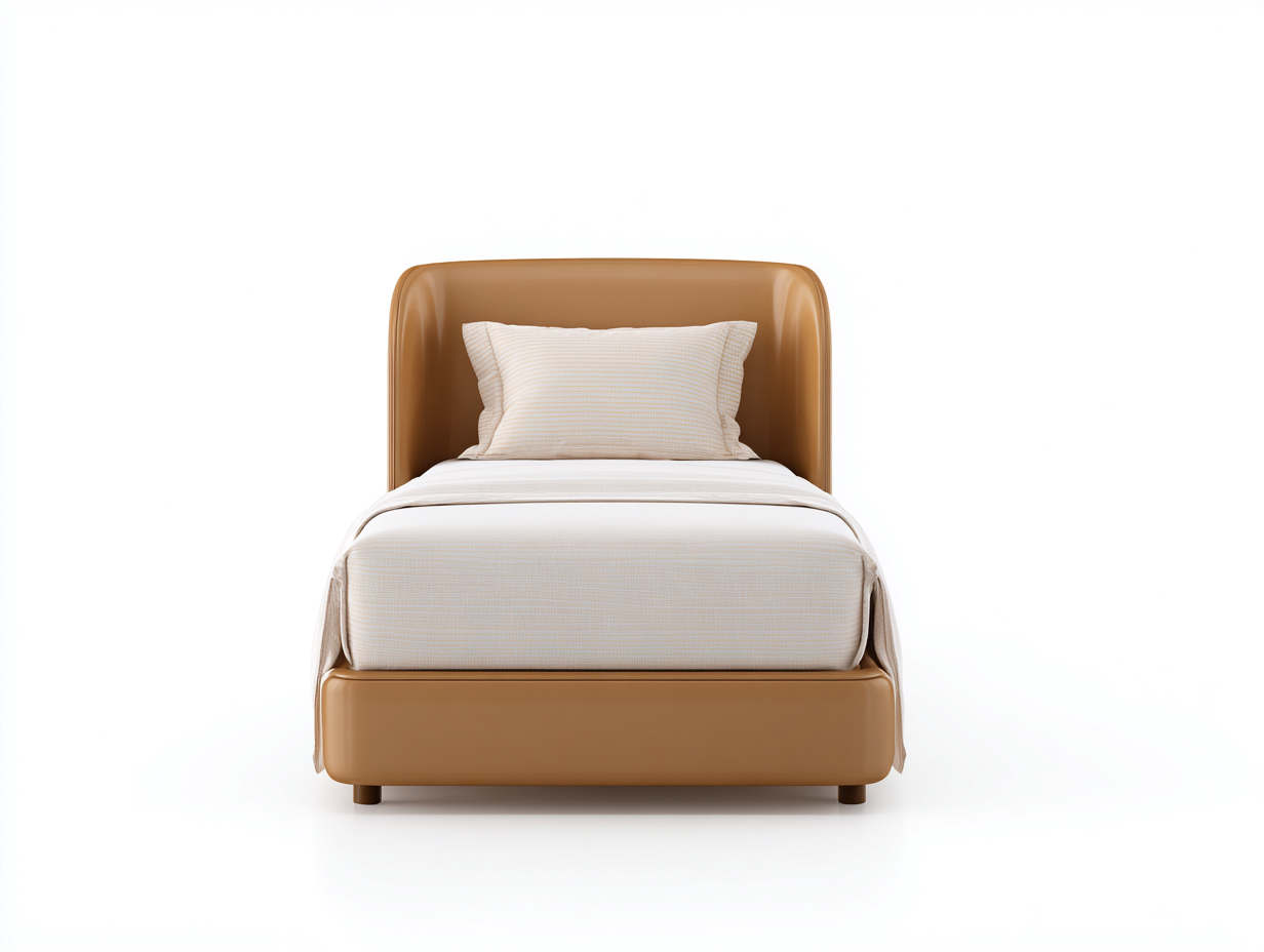 Lit simple rembourré en cuir synthétique 200x90x90 cm - camel - lit individuel style contemporain-Oakupden