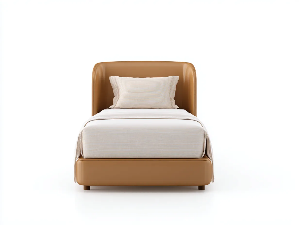 Lit simple rembourré en cuir synthétique 200x90x90 cm - camel - lit individuel style contemporain-Oakupden