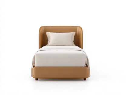Lit simple rembourré en cuir synthétique 200x90x90 cm - camel - lit individuel style contemporain-Oakupden
