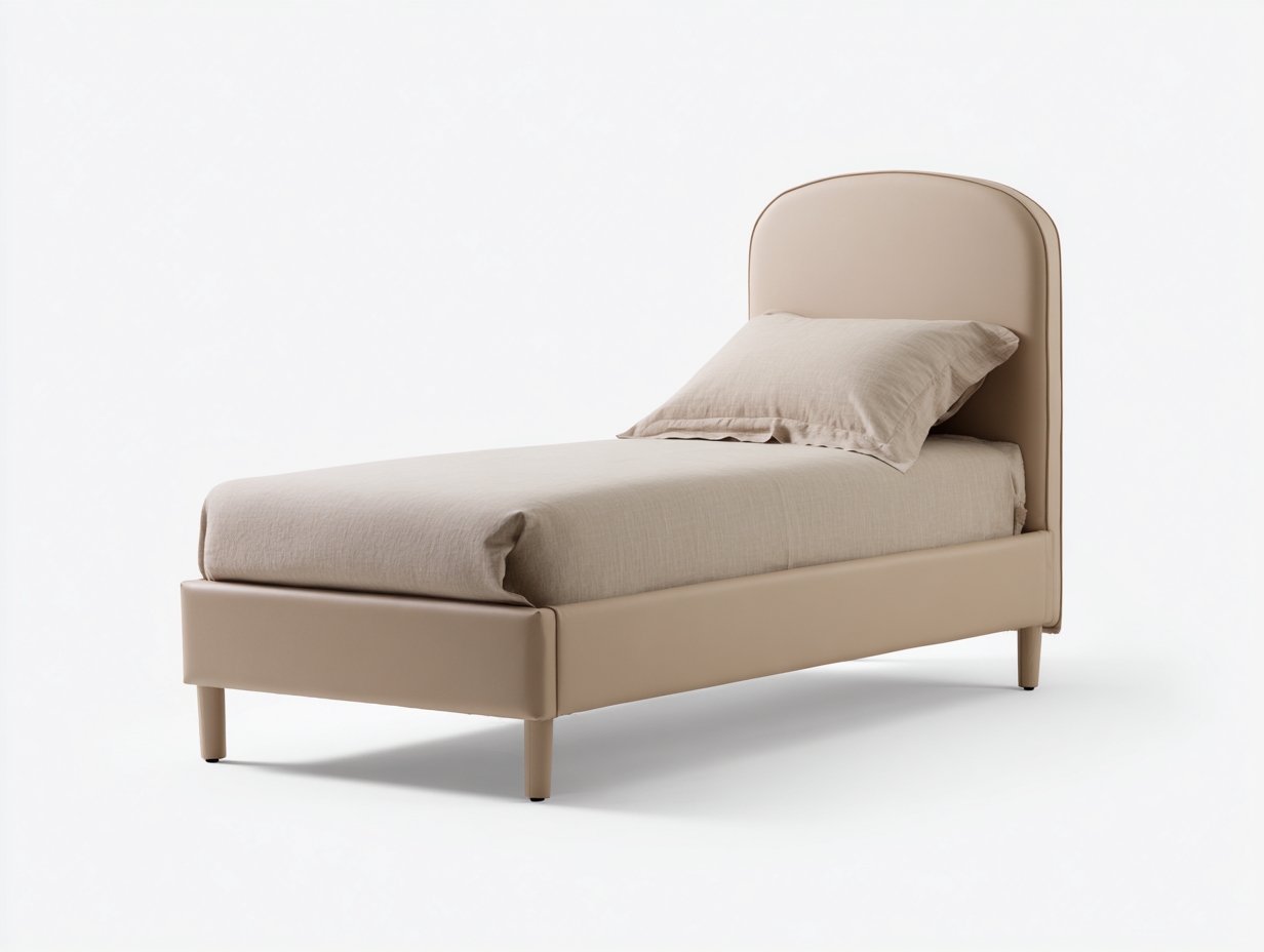 Lit simple tapissé 200x90x98 cm - beige - design arrondi pour chambre-Oakupden