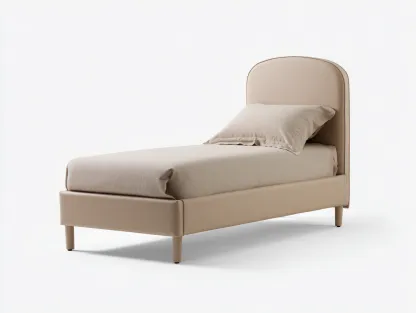 Lit simple tapissé 200x90x98 cm - beige - design arrondi pour chambre-Oakupden