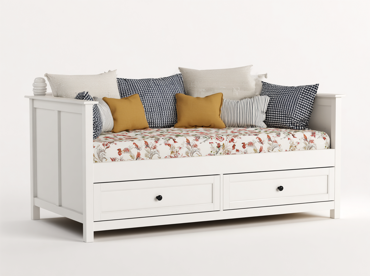 Canapé lit en bois 200x90x75 cm - Blanc - Couchage intérieur avec rangement - Style classique-Oakupden
