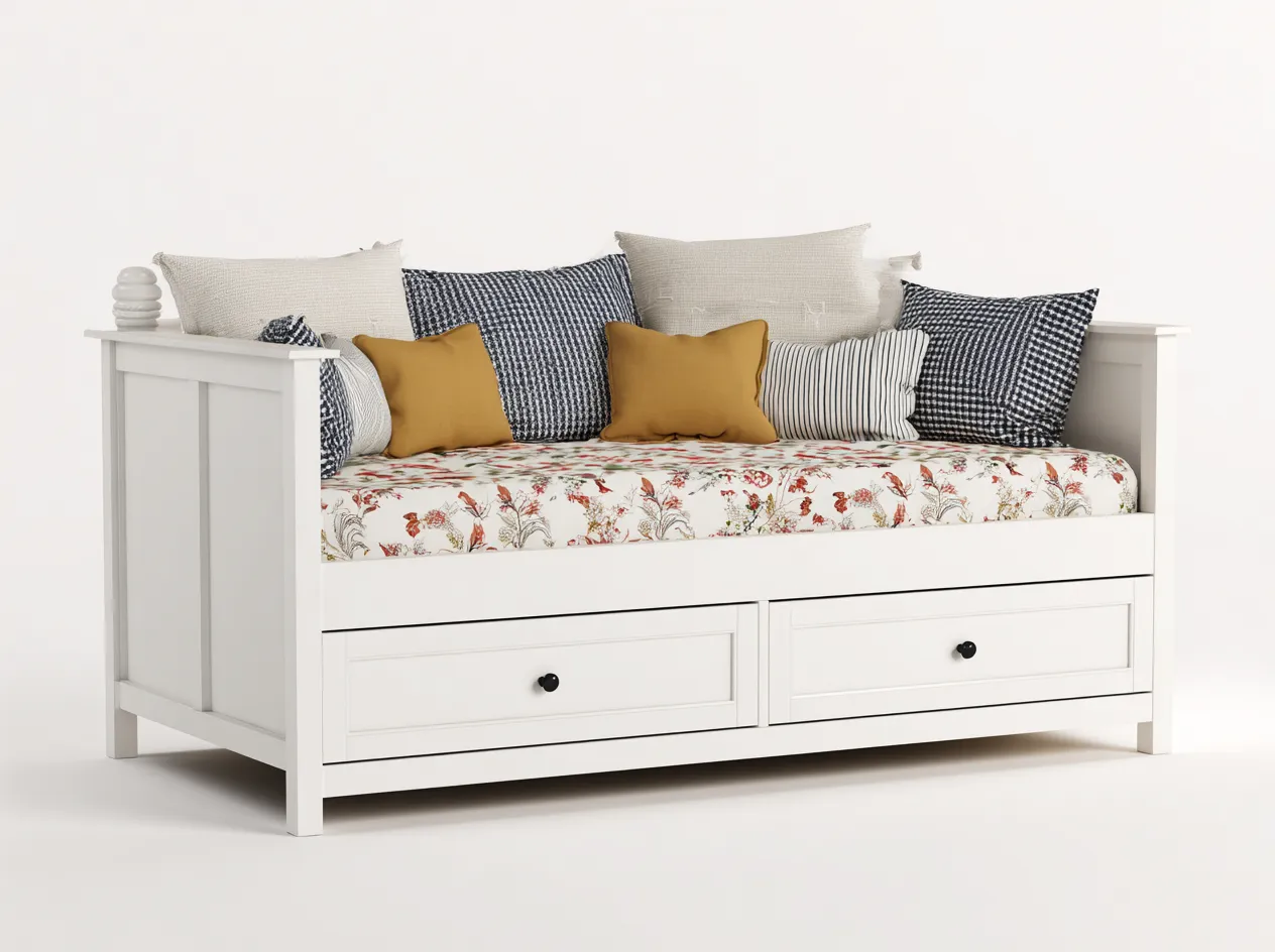 Canapé lit en bois 200x90x75 cm - Blanc - Couchage intérieur avec rangement - Style classique-Oakupden