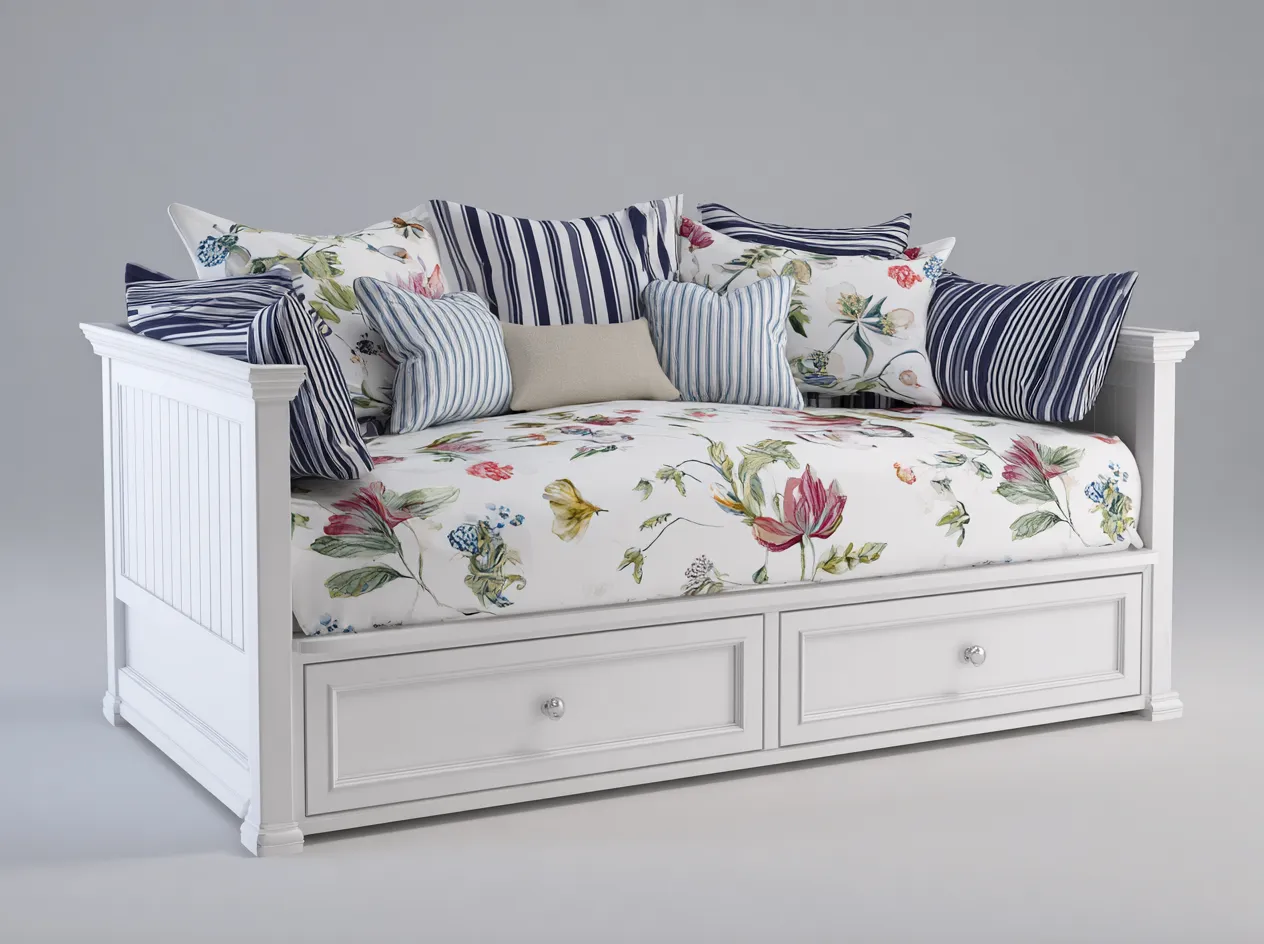 Canapé lit en bois 200x90x85 cm - blanc - design classique avec tiroirs intégrés-Oakupden