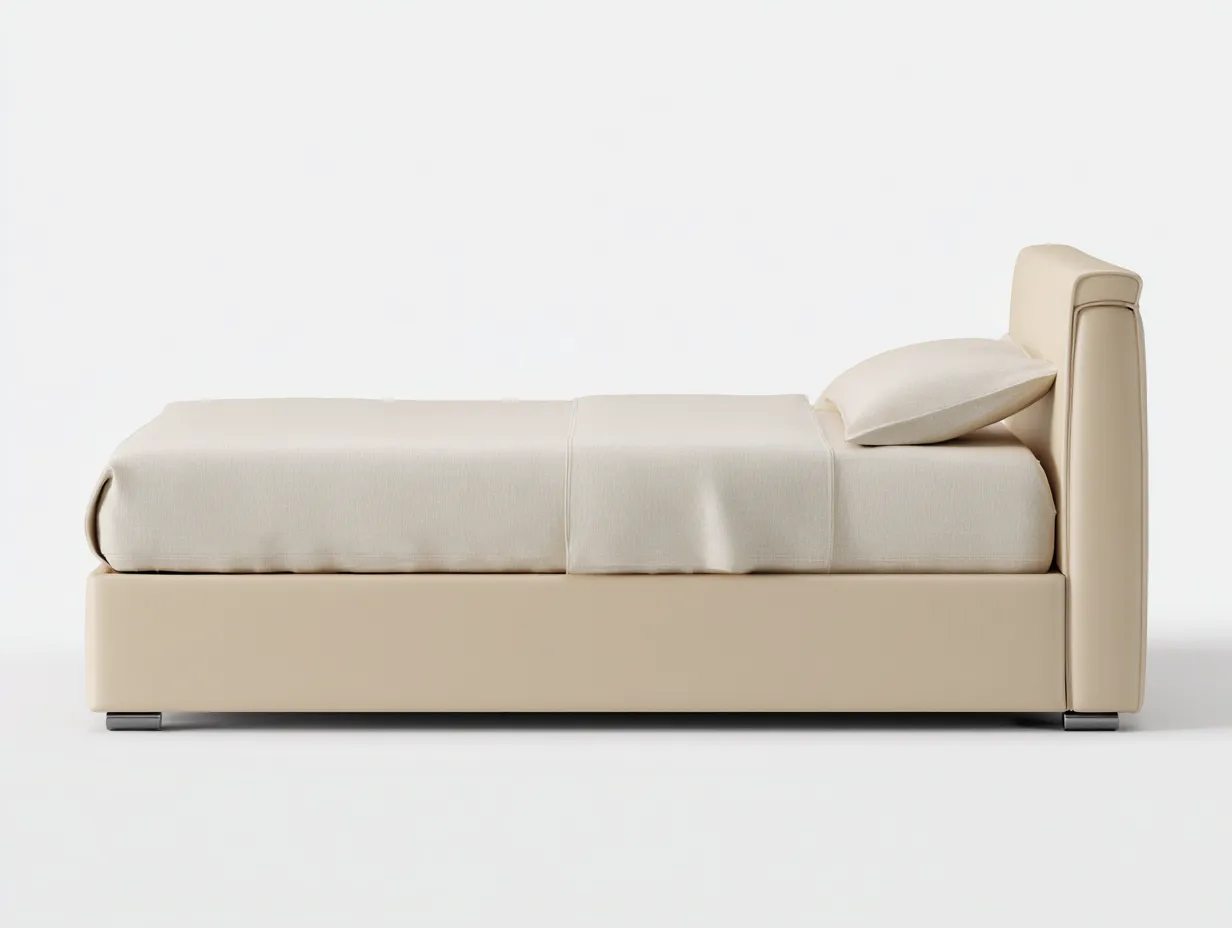 Lit simple tapissé 200x90x95 cm - beige clair - design moderne pour chambre-Oakupden
