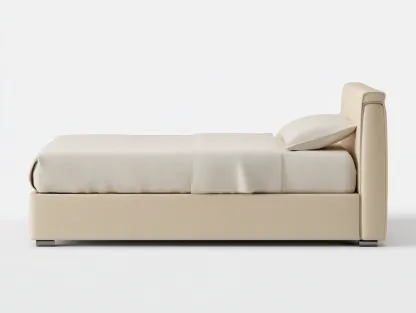Lit simple tapissé 200x90x95 cm - beige clair - design moderne pour chambre-Oakupden