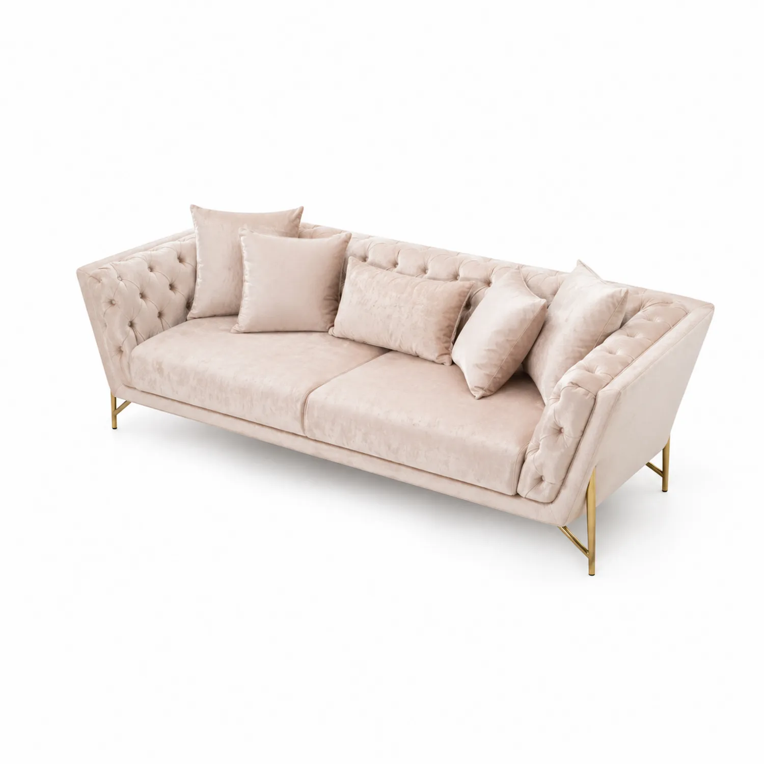 Sofa 3-osobowa welur kremowy metalowe nogi 230cm