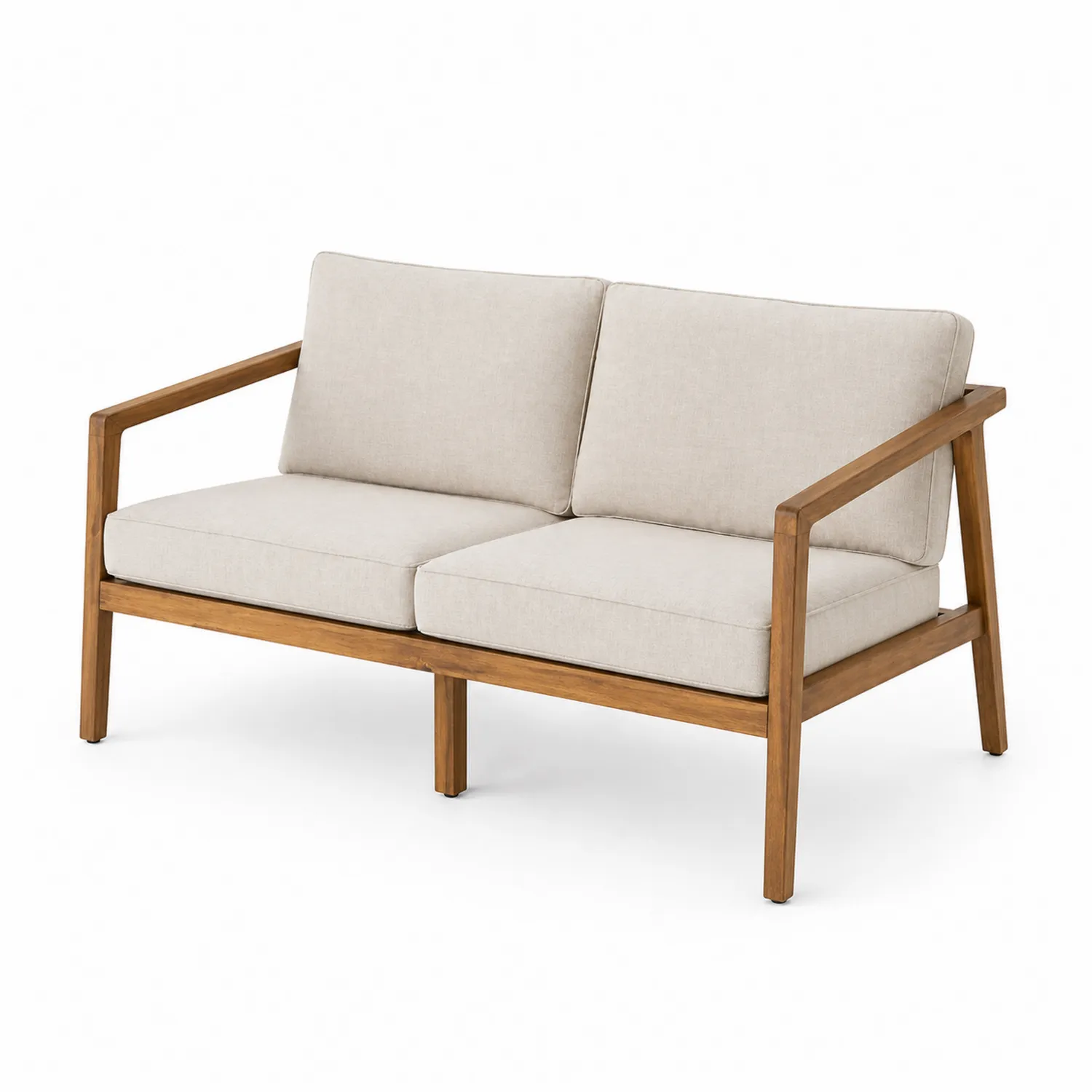 Dwuosobowa Sofa z Drewna Akacjowego Kremowa 123 cm