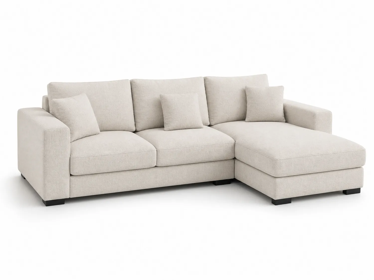 Sofa narożna tapicerowana beżowa z szezlongiem