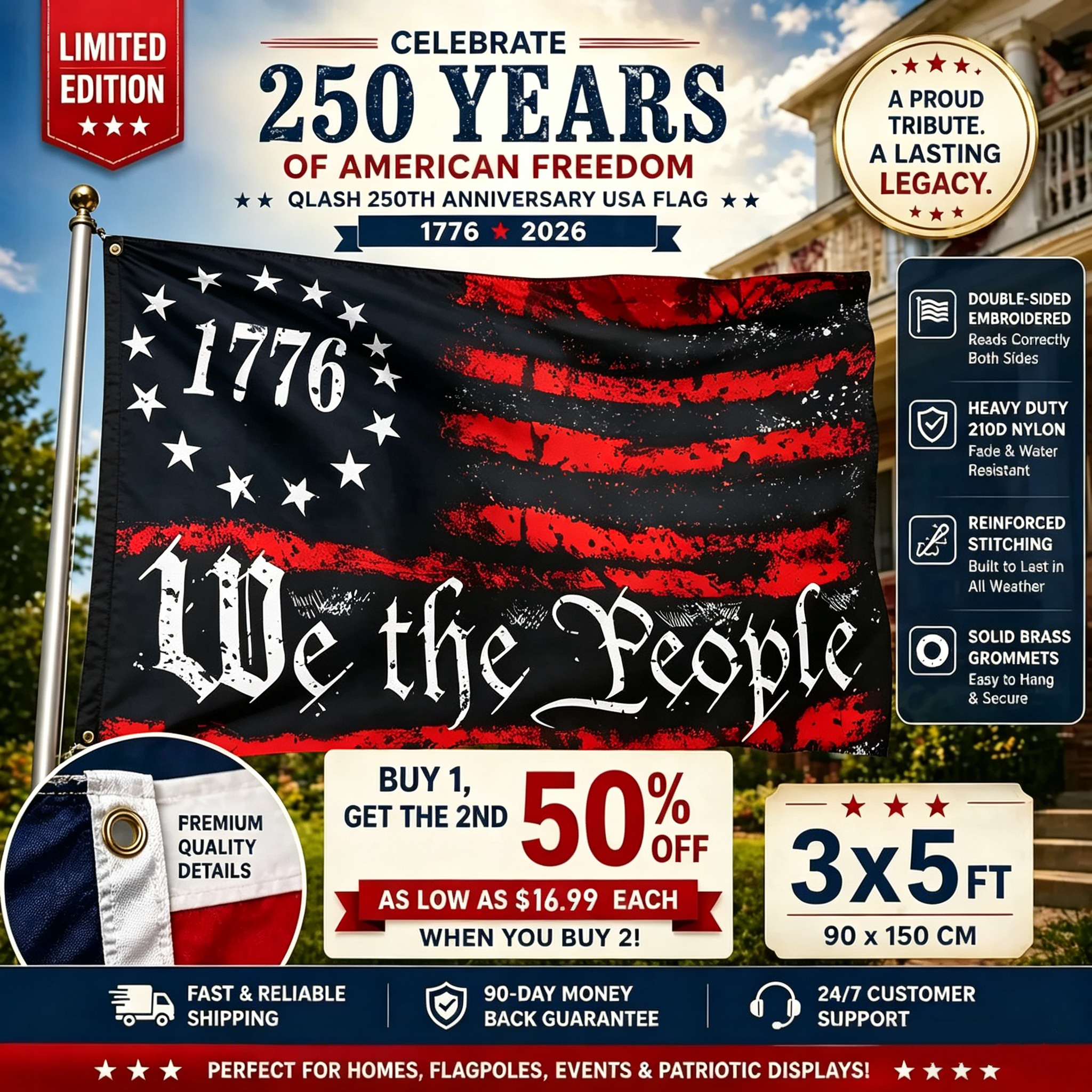 Handmade 1776 “We The People” American Flag (3x5 Ft)