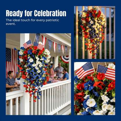 ✨Patriotic hanging flower baskets celebrate the 250th anniversary of the founding of the United States