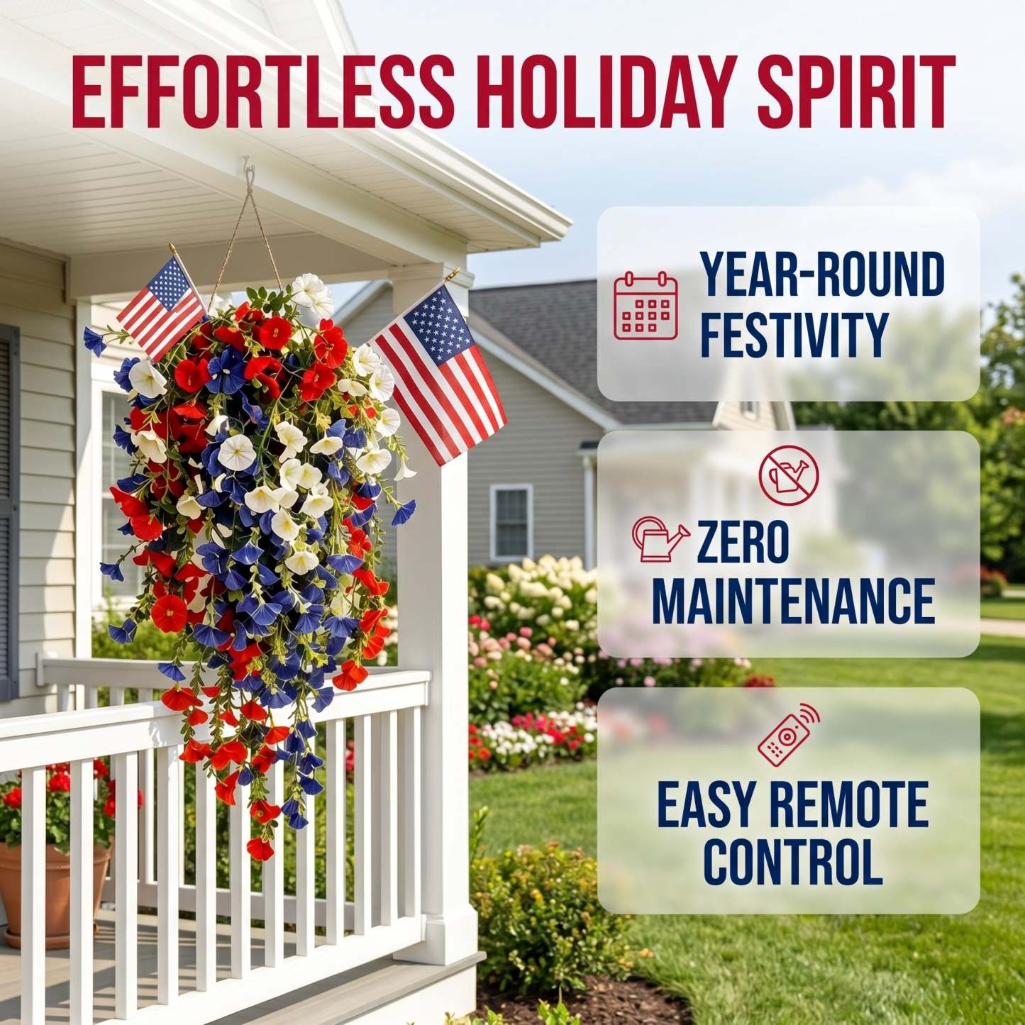 ✨Patriotic hanging flower baskets celebrate the 250th anniversary of the founding of the United States