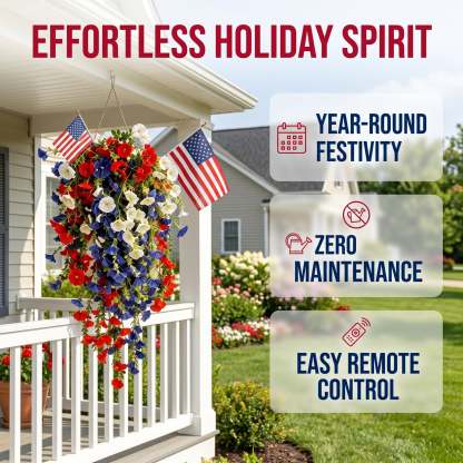 ✨Patriotic hanging flower baskets celebrate the 250th anniversary of the founding of the United States