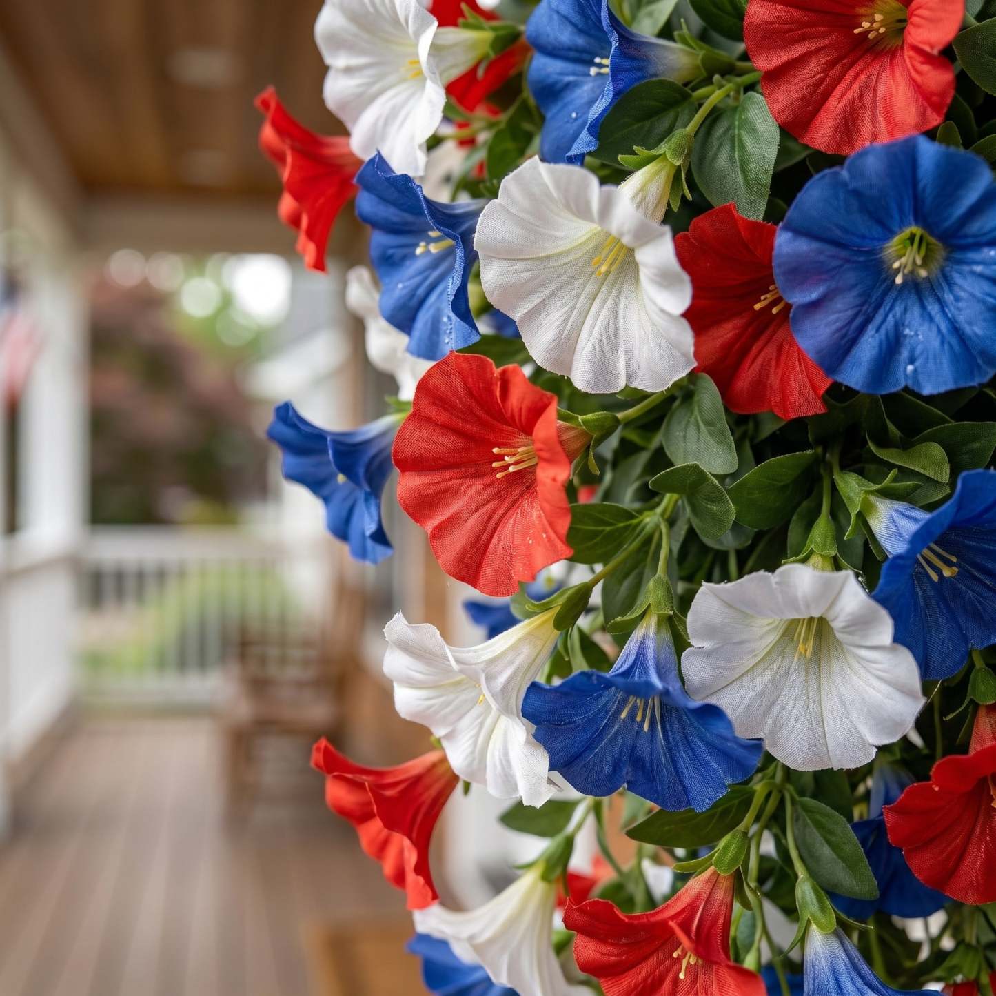 ✨Patriotic hanging flower baskets celebrate the 250th anniversary of the founding of the United States