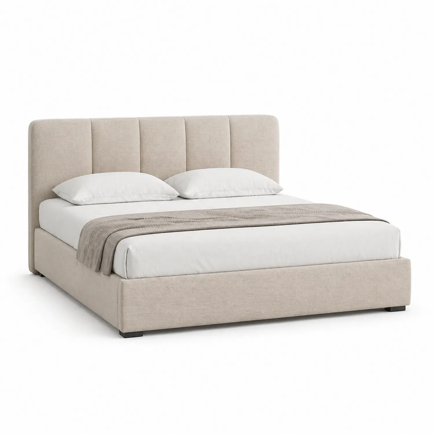 Cama Doble Beige de Madera con Tapizado de Poliéster-Velmirk