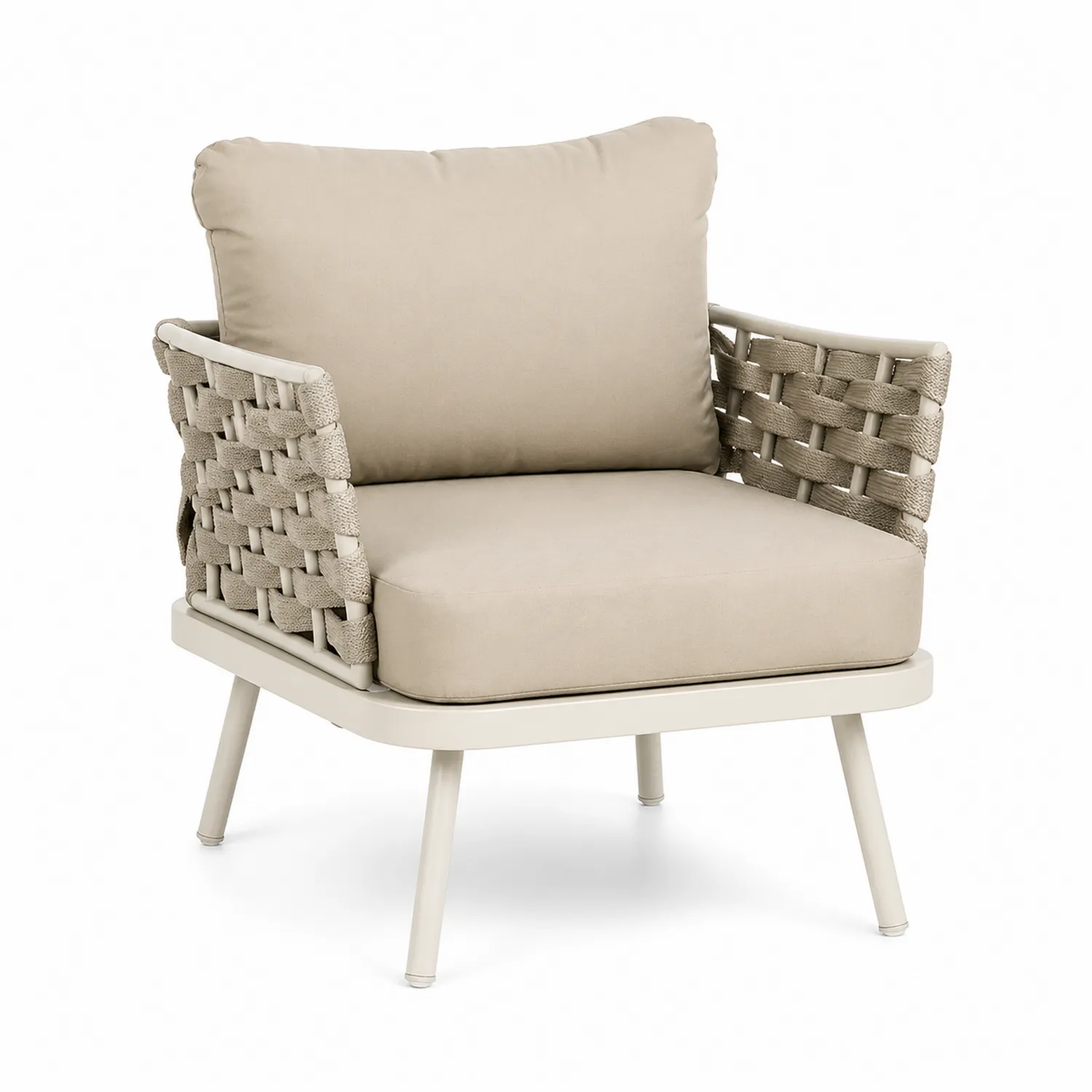 Sillón de exterior de aluminio beige con cojines de poliéster-Velmirk