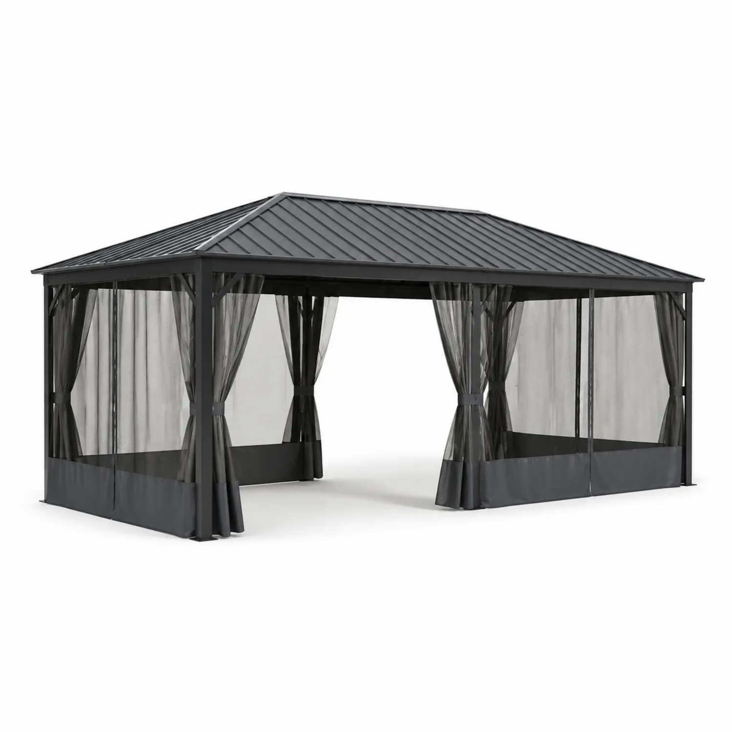 Cenador de Aluminio y Poliéster Gris con Techo a Dos Aguas 5x3 m-Velmirk