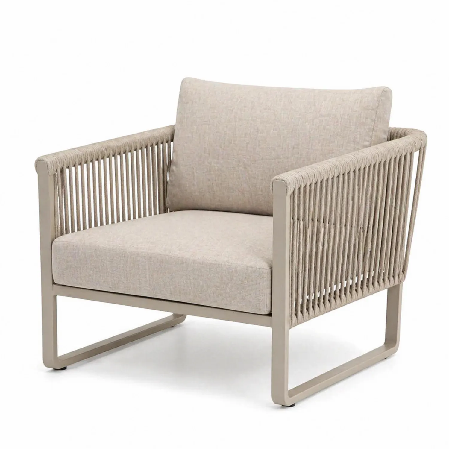 Sillón de aluminio con cuerda de poliéster y cojines beige-Velmirk
