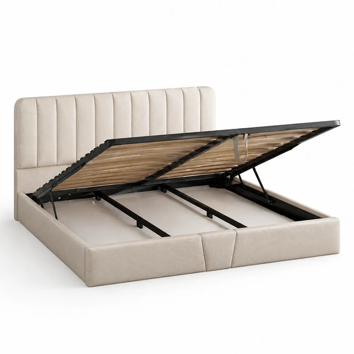 Cama de Almacenamiento Hidráulico de Tela Beige 150x200 cm-Velmirk
