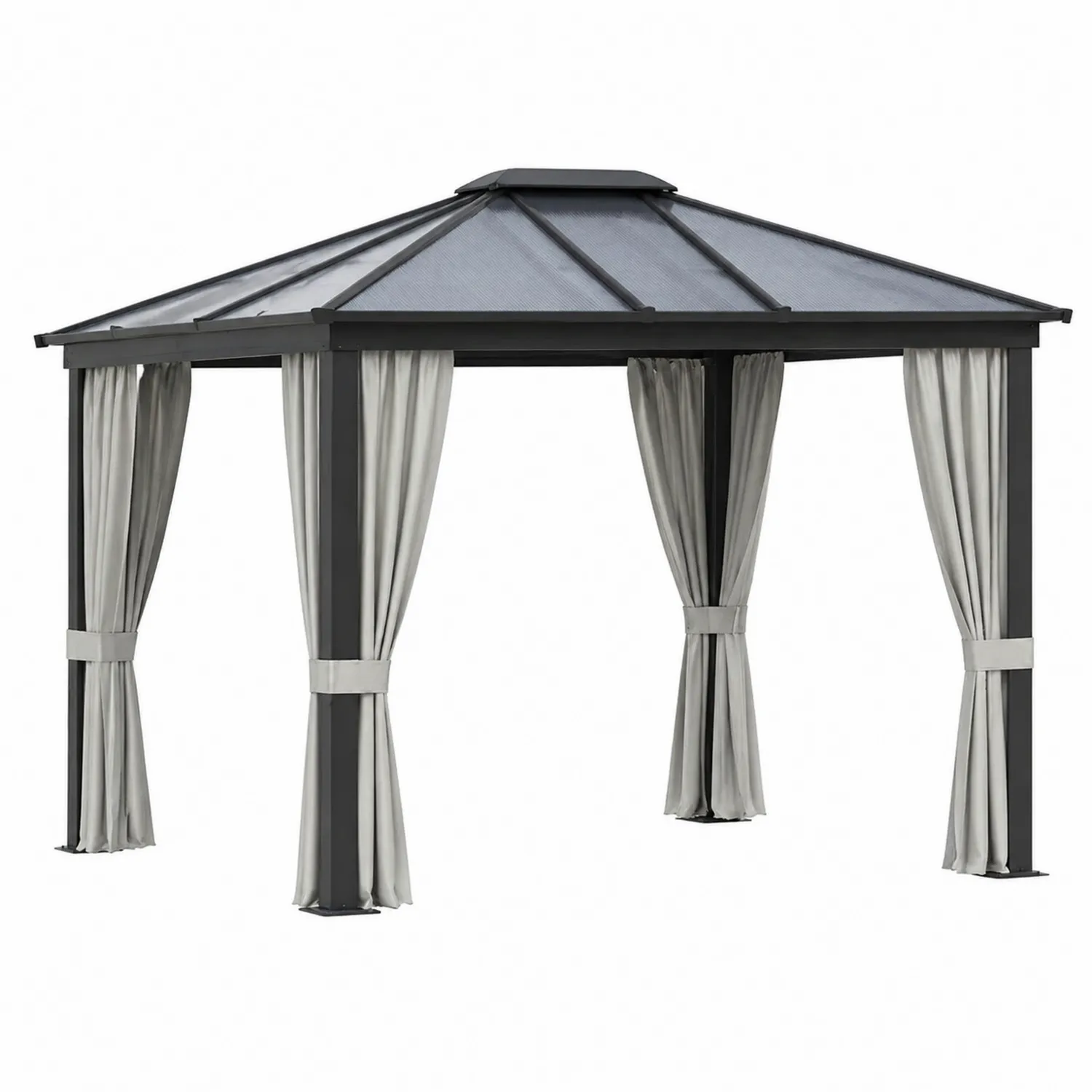 Cenador de Aluminio con Paneles de Policarbonato y Cortinas de Poliéster 300x300 cm-Velmirk