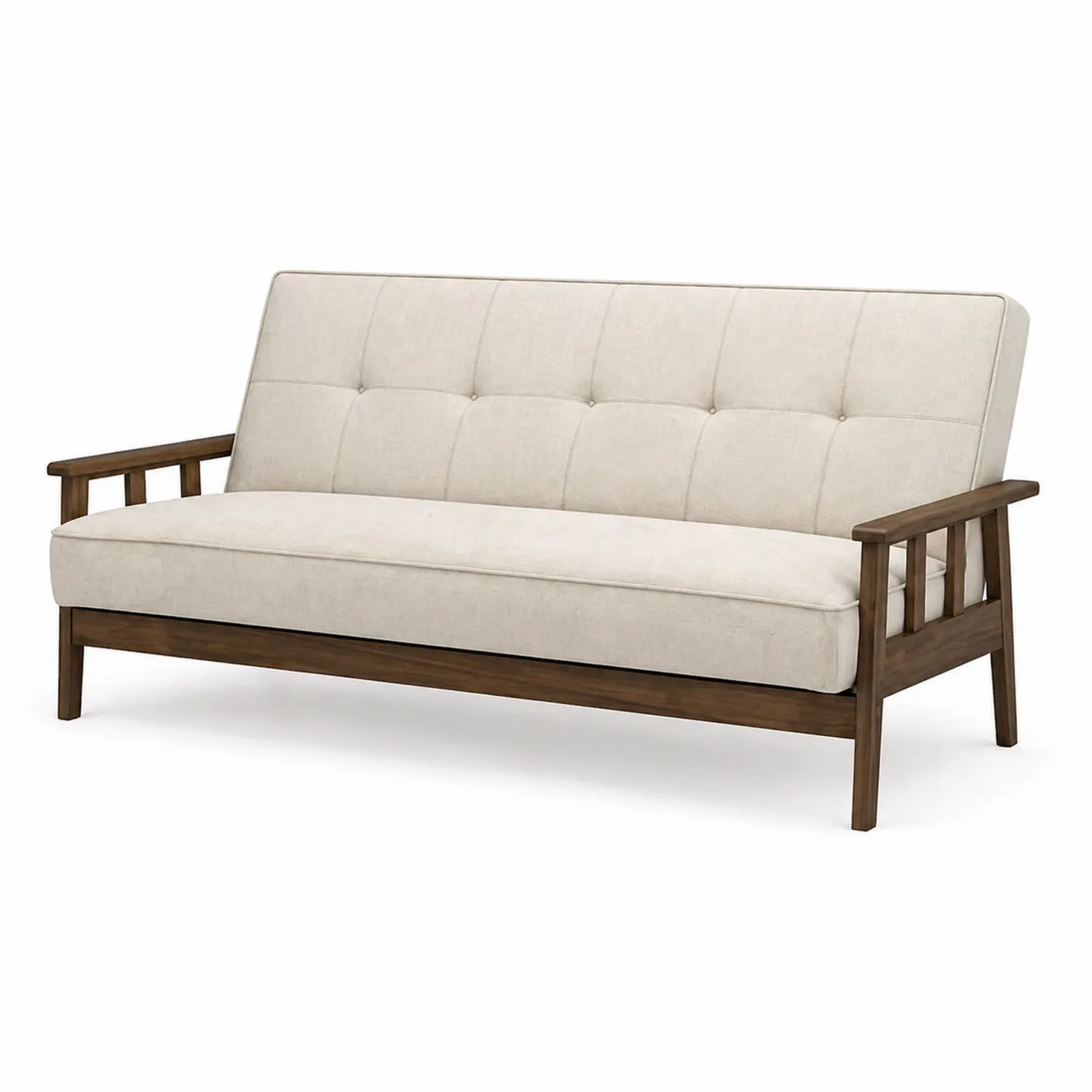 Sofá de Tela Beige con Estructura de Madera-Velmirk