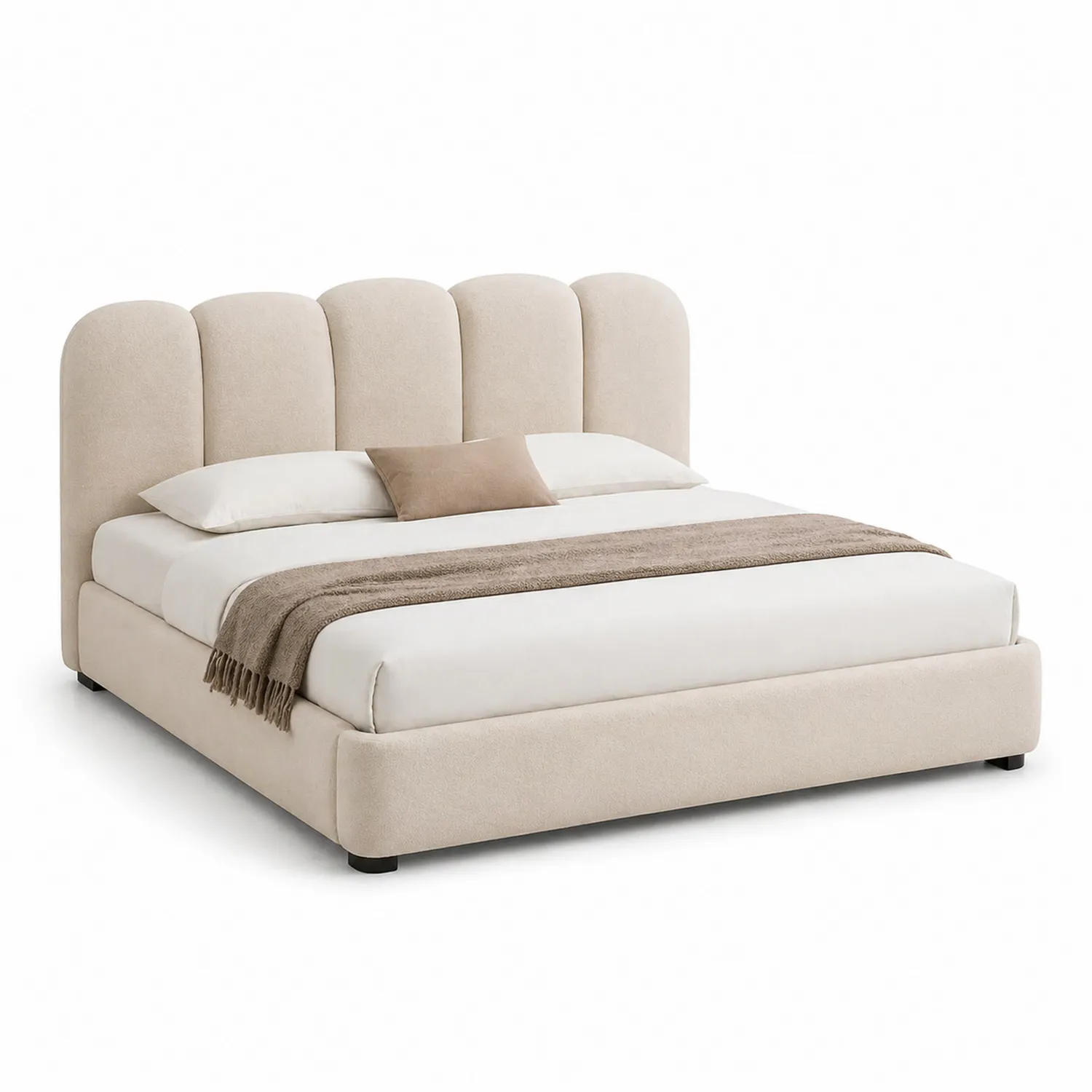 Cama doble de tela beige con cabecero acolchado 200x160 cm-Velmirk
