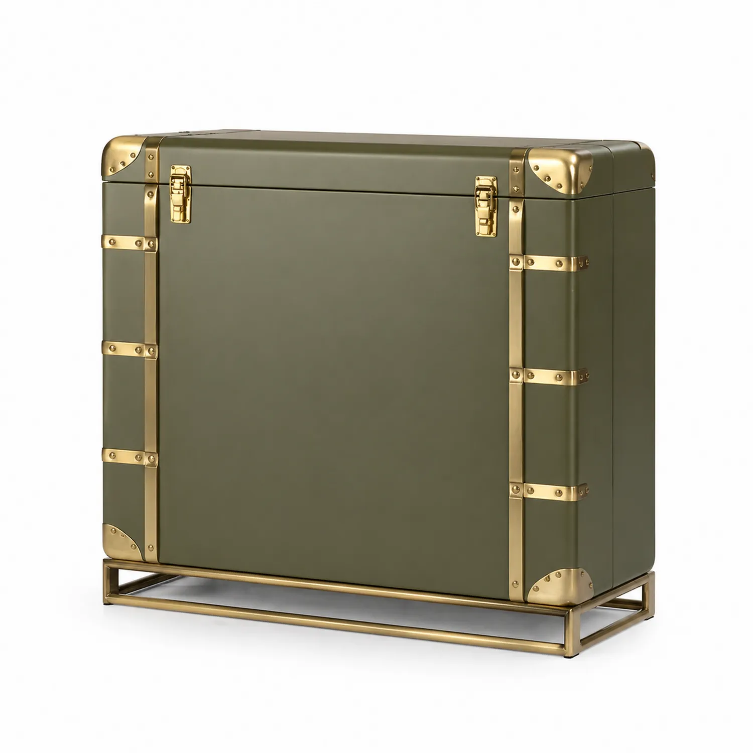 Armario metálico verde con refuerzos de acero inoxidable dorados 80x30x70 cm-Velmirk