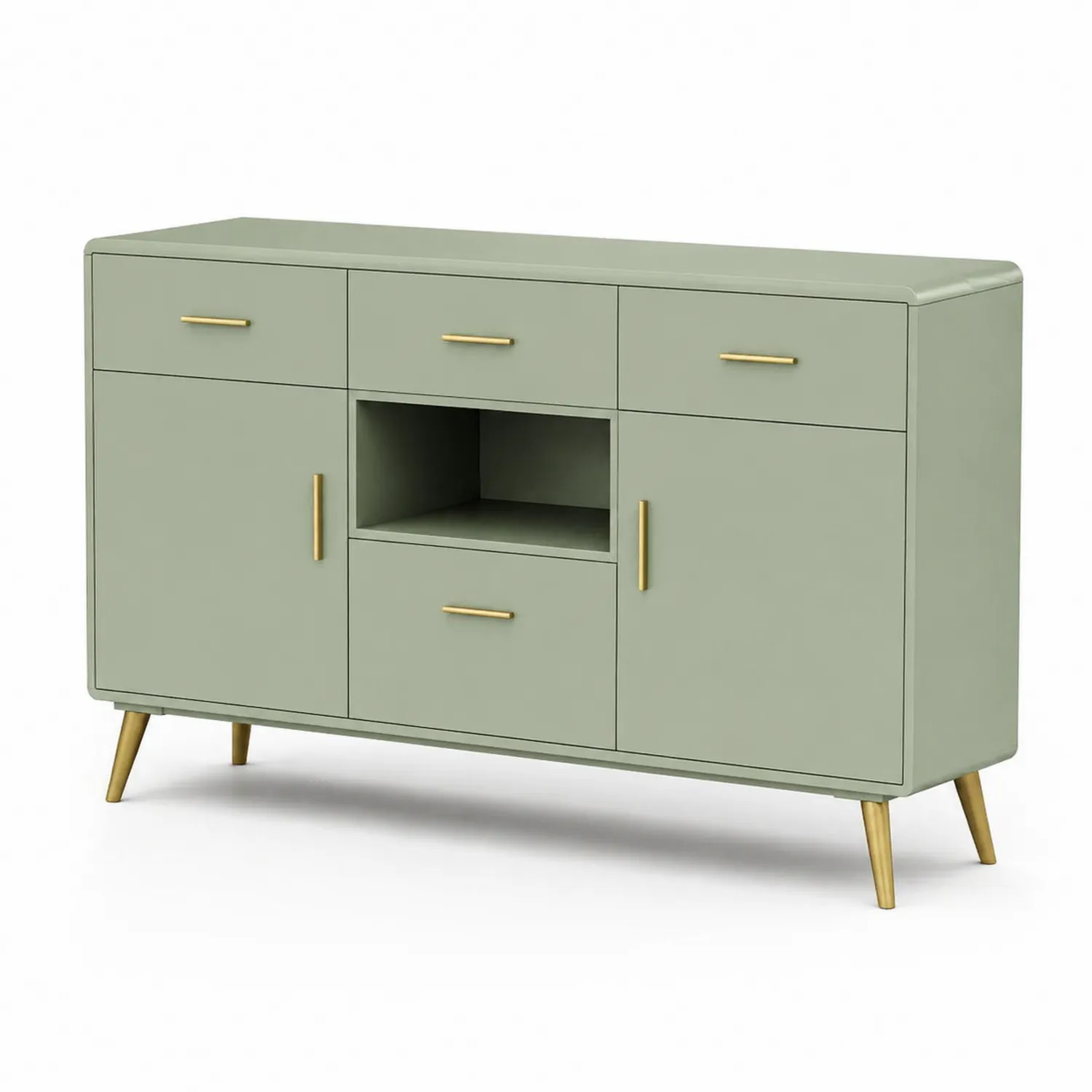 Aparador de Madera MDF Verde con Tiradores de Metal Dorado-Velmirk