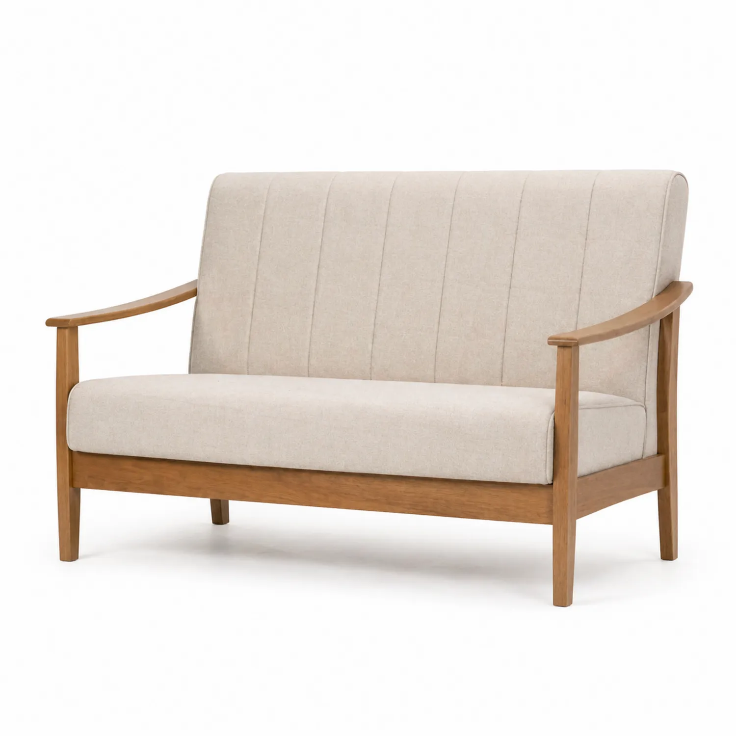 Sofá de dos plazas de tela beige con estructura de madera-Velmirk