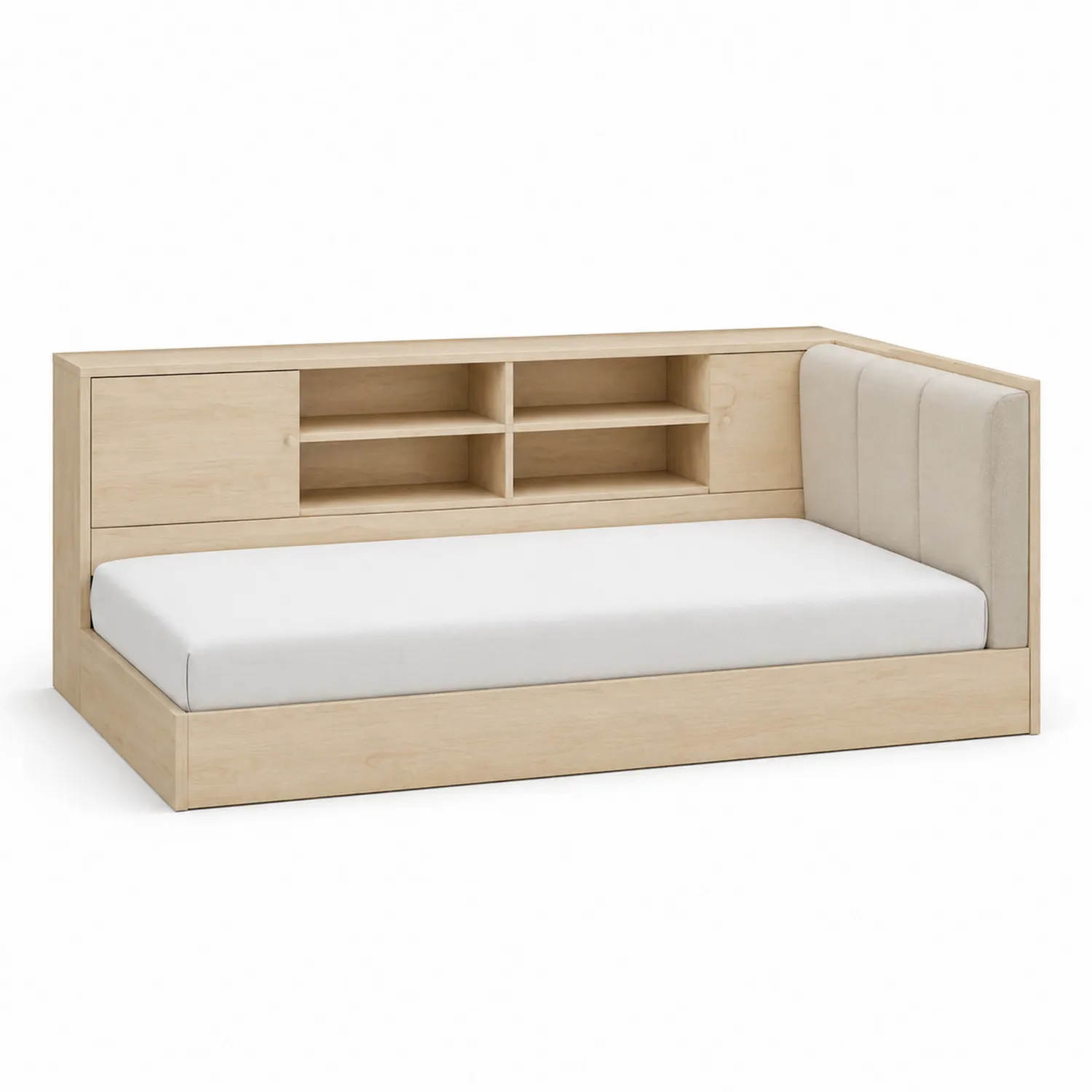 Cama de día de madera contrachapada con tapizado de poliéster beige-Velmirk