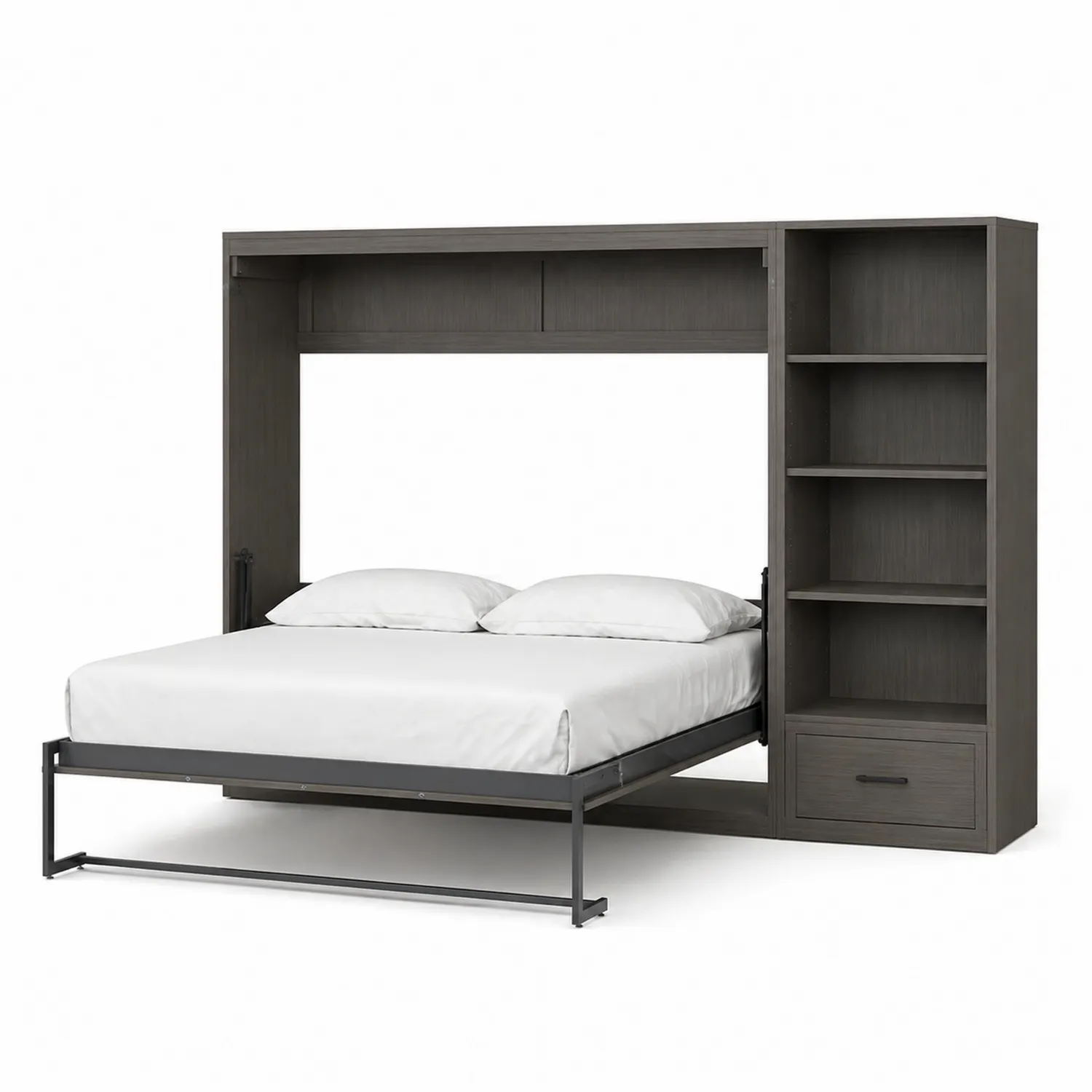 Cama abatible de aglomerado con estantería y cajón 200x150 cm Gris-Velmirk