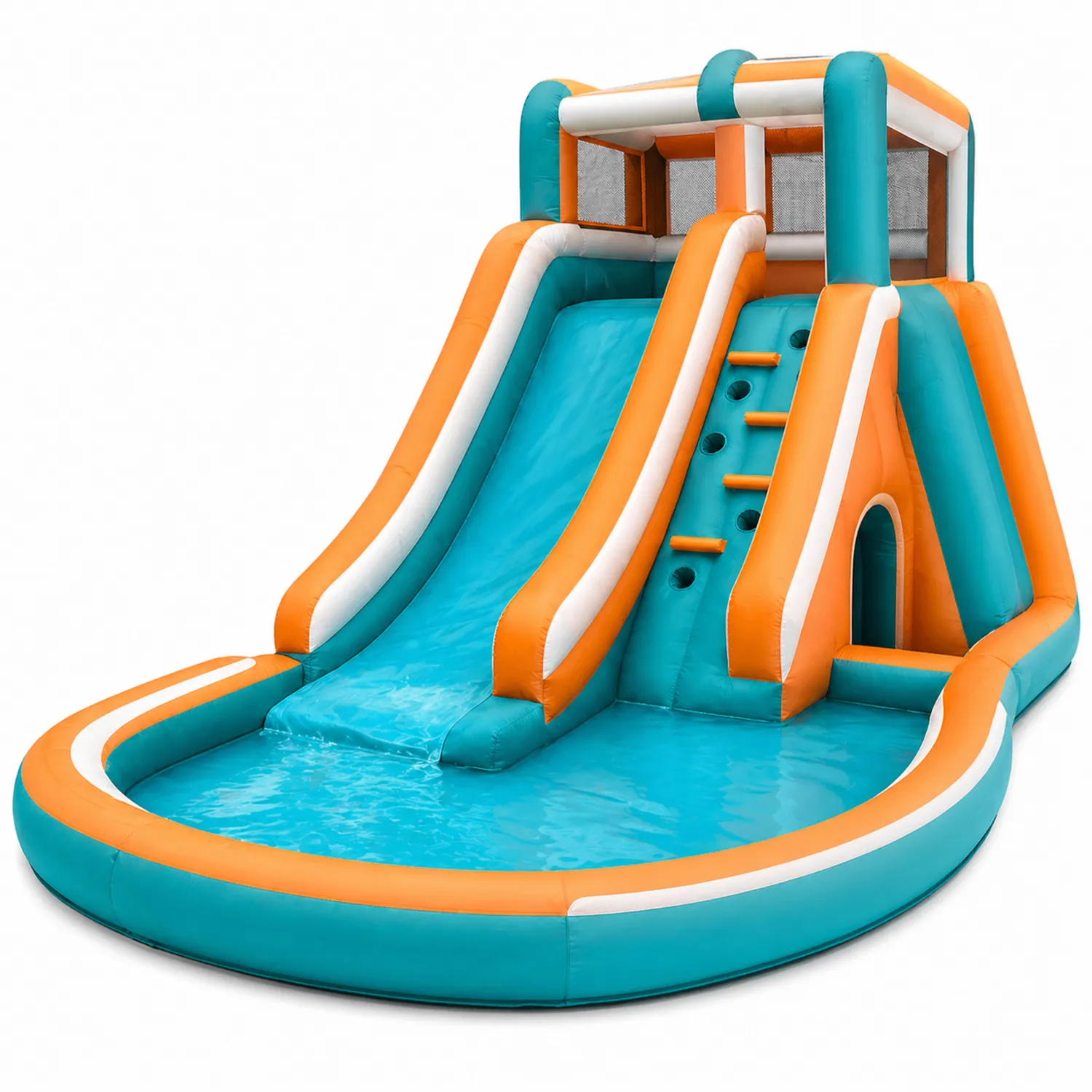 Tobogán Inflable con Piscina para Niños PVC 420D 350x300x240 cm Azul/Naranja-Velmirk