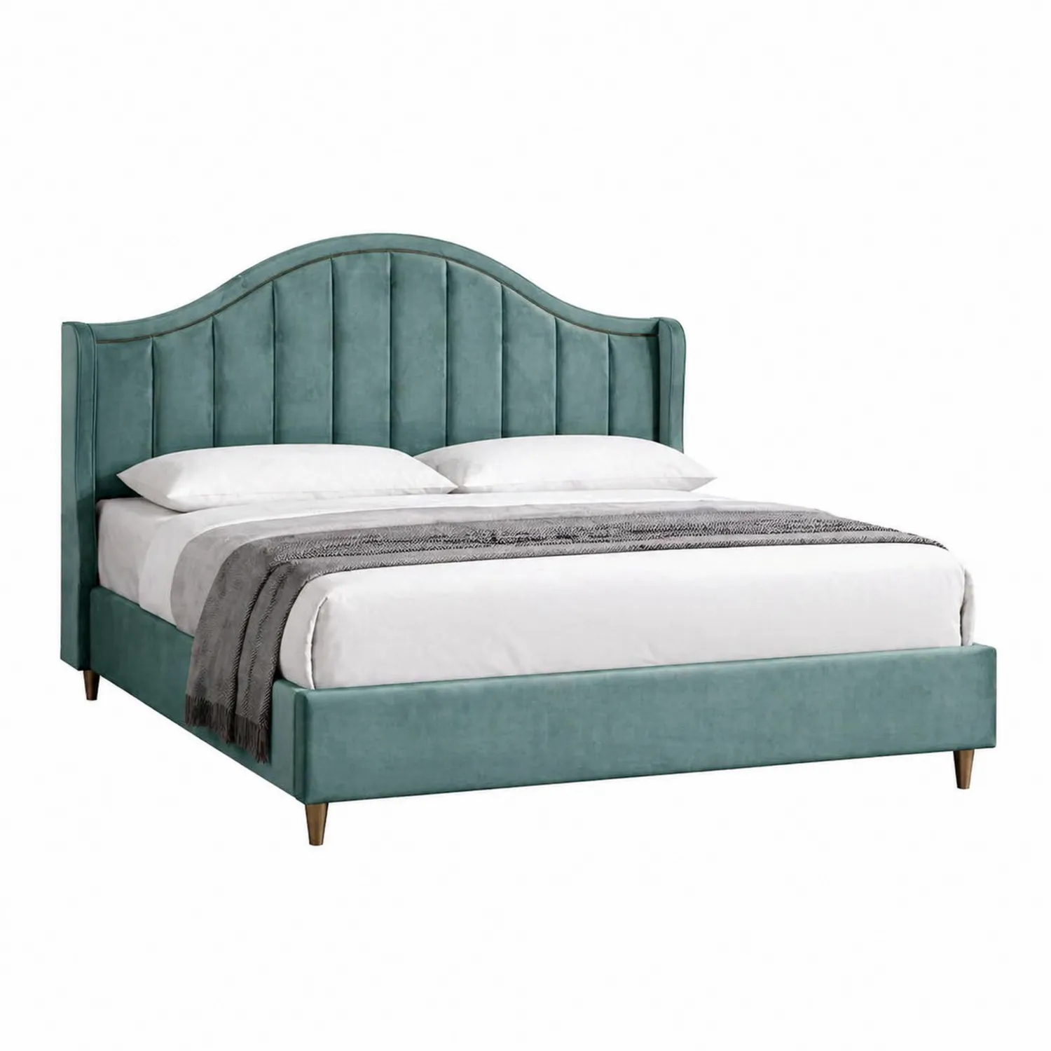 Cama doble de madera y terciopelo verde 200x160 cm-Velmirk