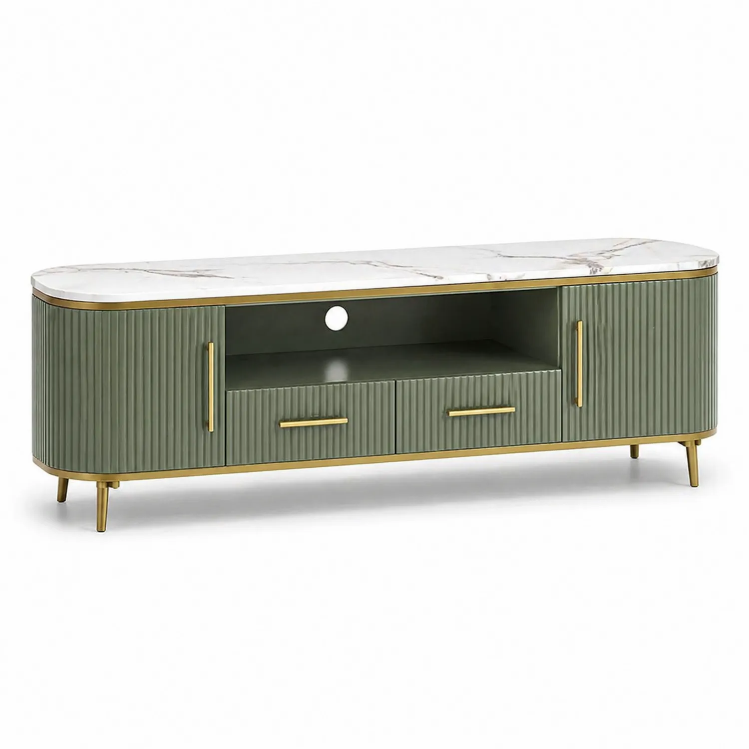 Mueble de TV de MDF con superficie de mármol y metal Verde-Velmirk