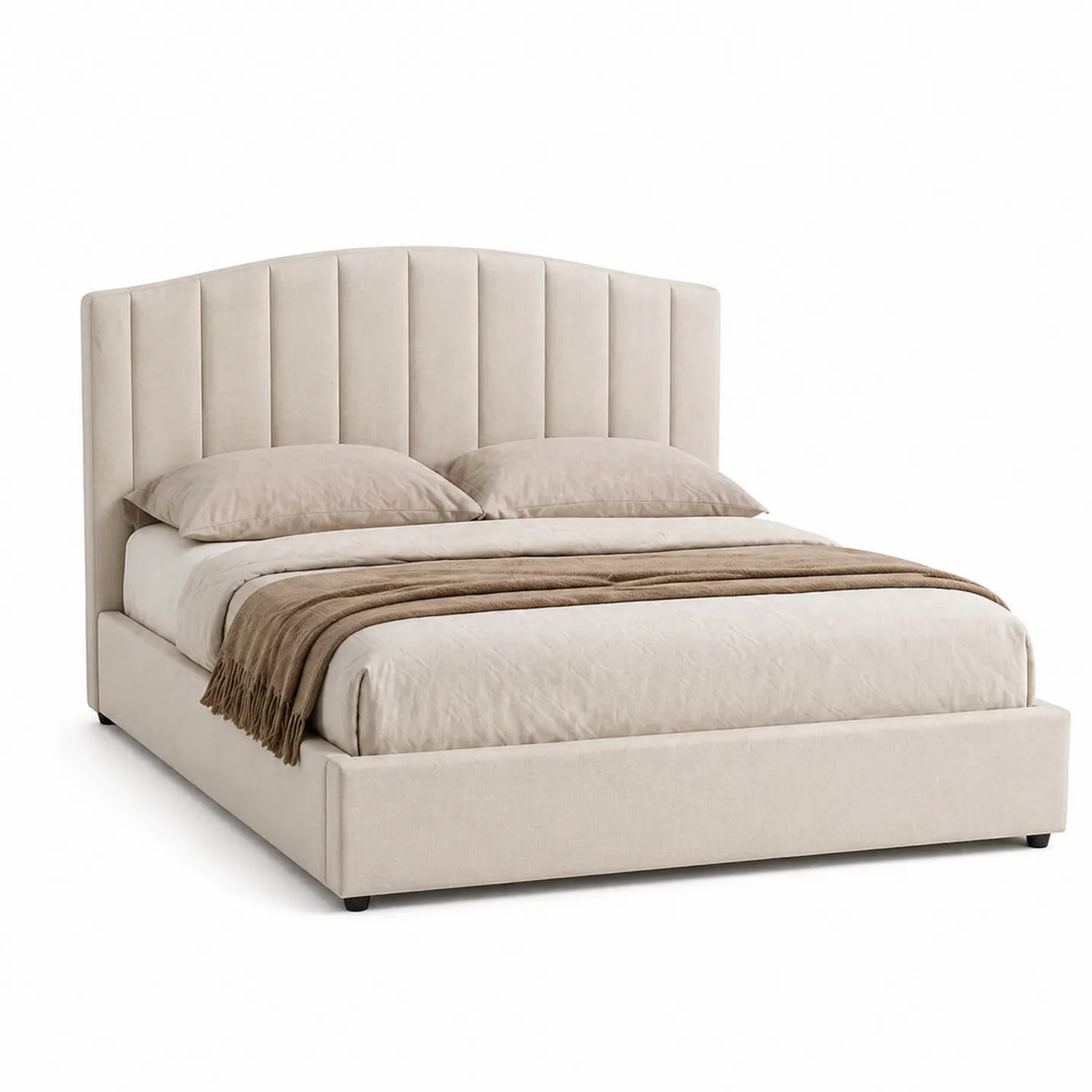 Cama doble de tela beige con cabecero alto-Velmirk