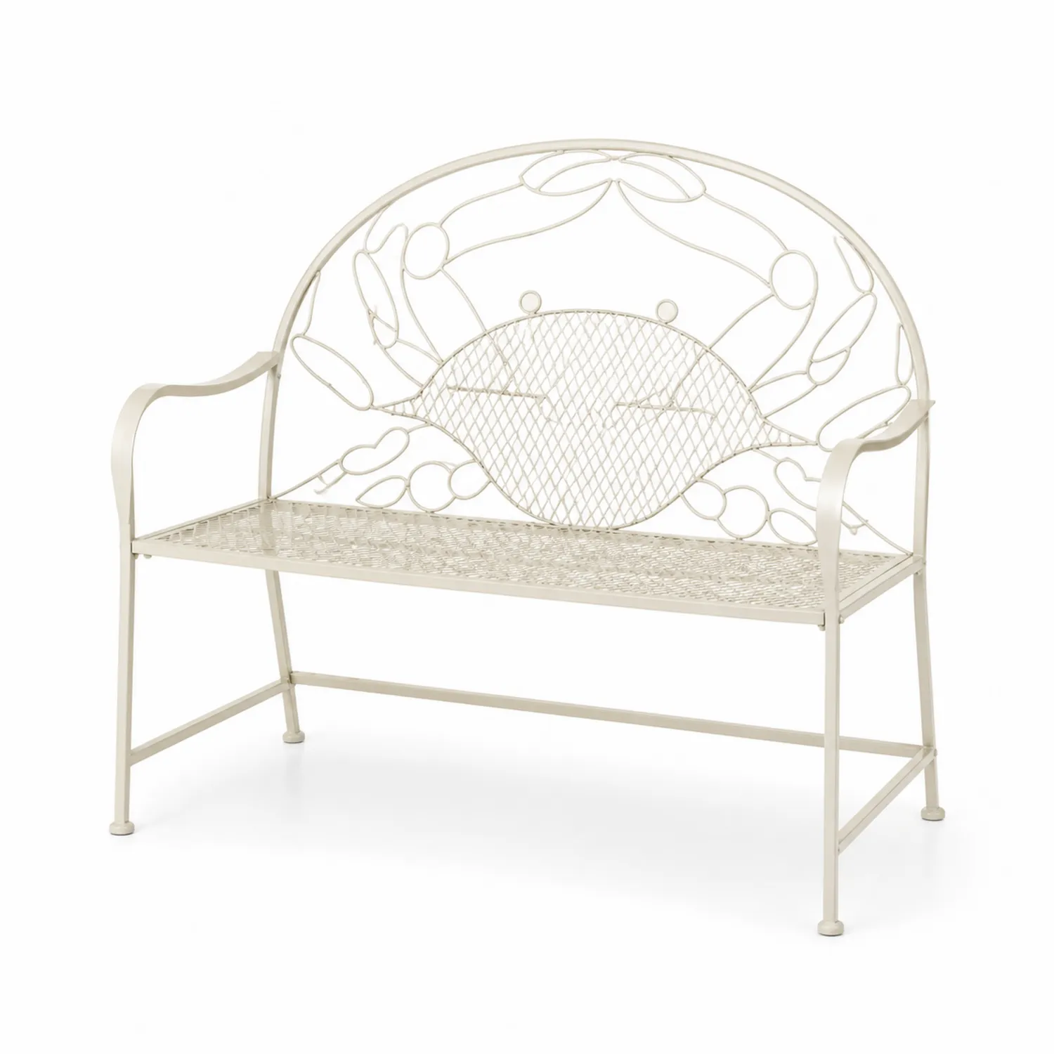Banco de metal con diseño de cangrejo 120x50x90 cm, Crema-Velmirk