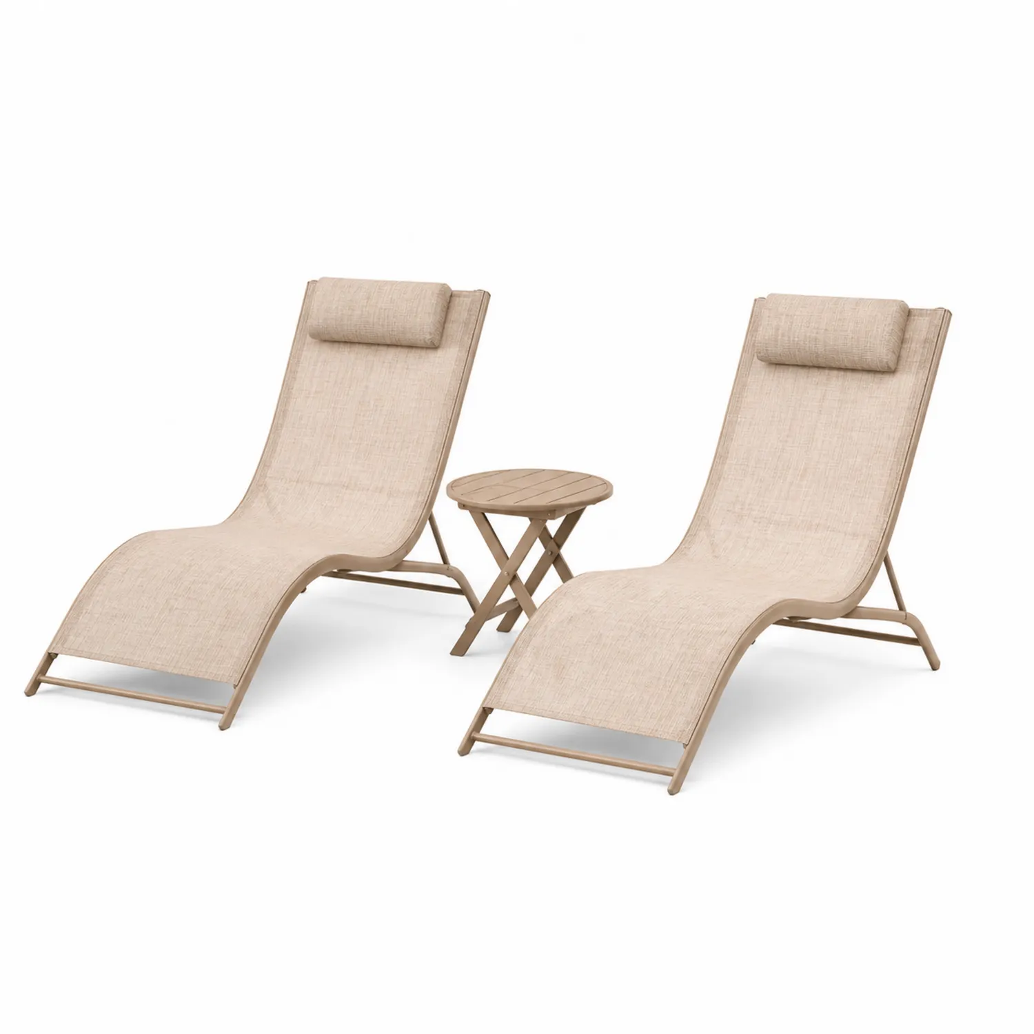 Set de Tumbonas de Acero y Poliester Beige con Mesa-Velmirk