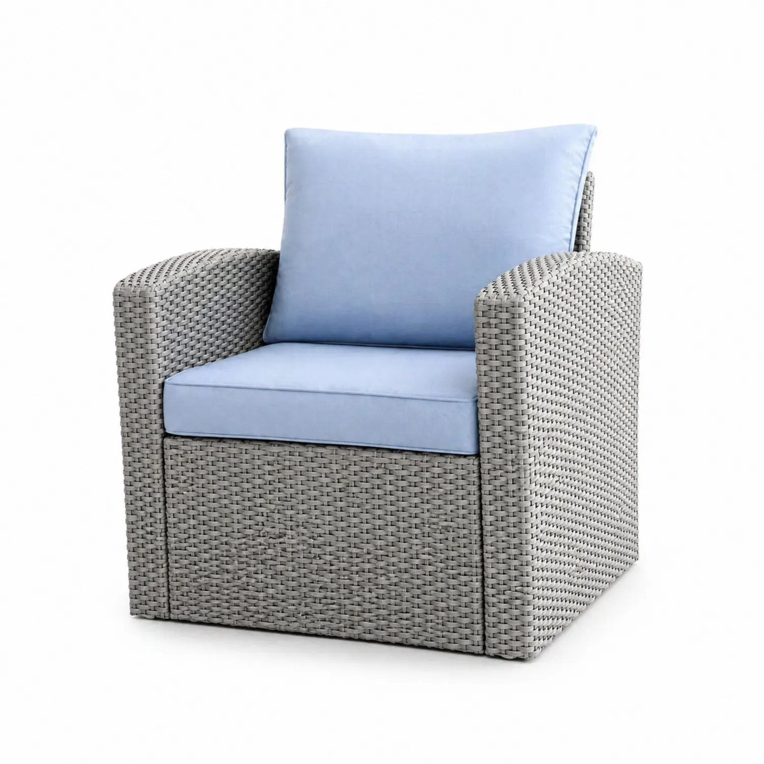 Sillón de ratán con cojines de poliéster azul-Velmirk