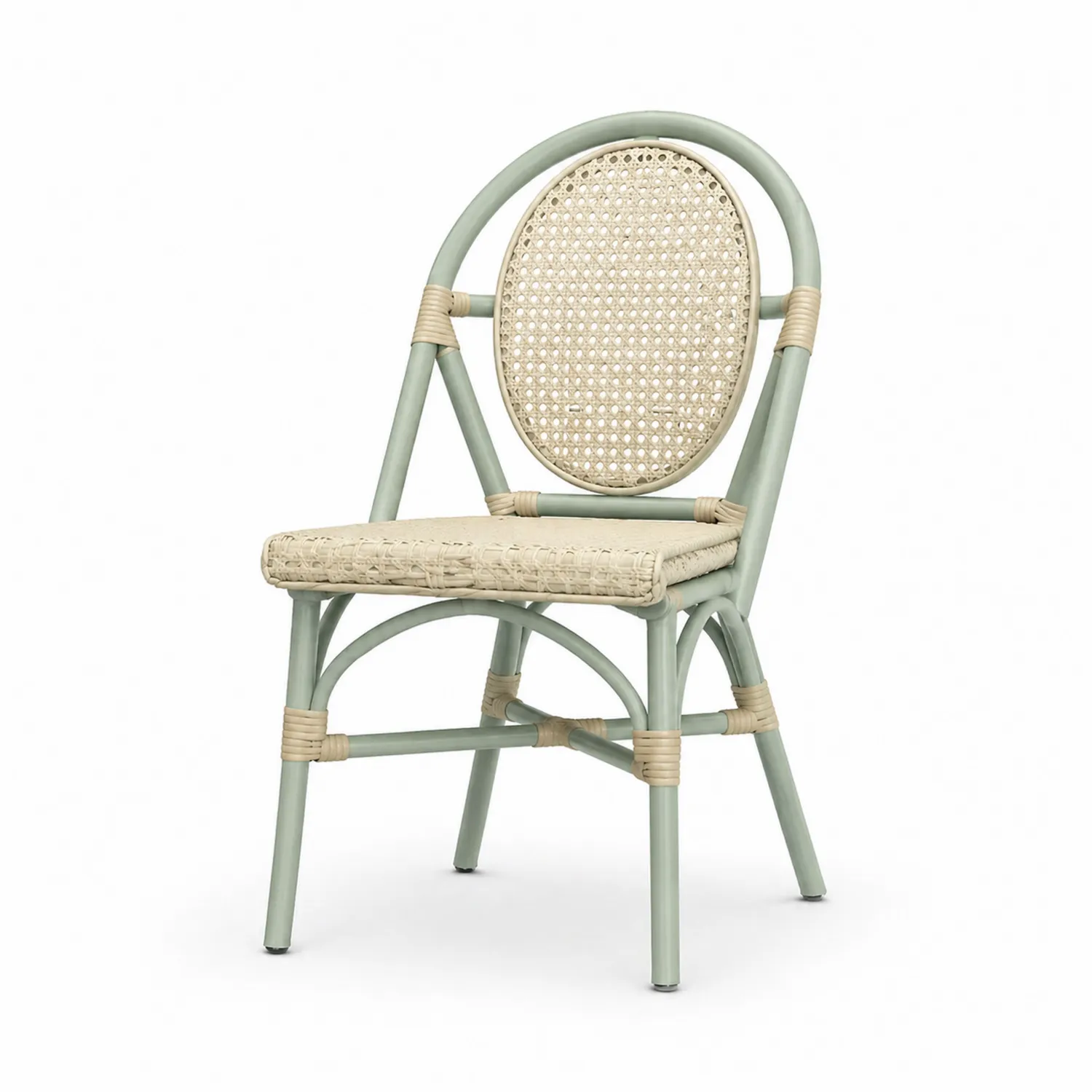 Silla de ratán sintético y metal pintado Verde/Beige-Velmirk