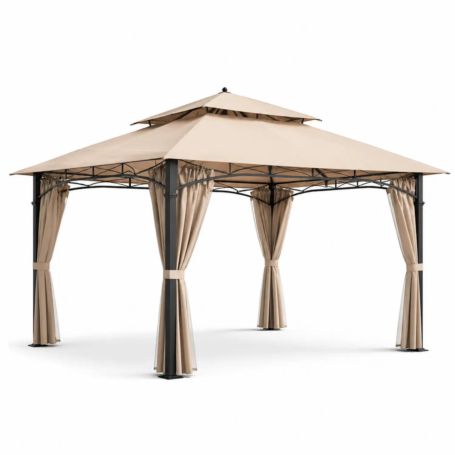 Cenador de jardín de acero y tela beige 300x300x270 cm-Velmirk