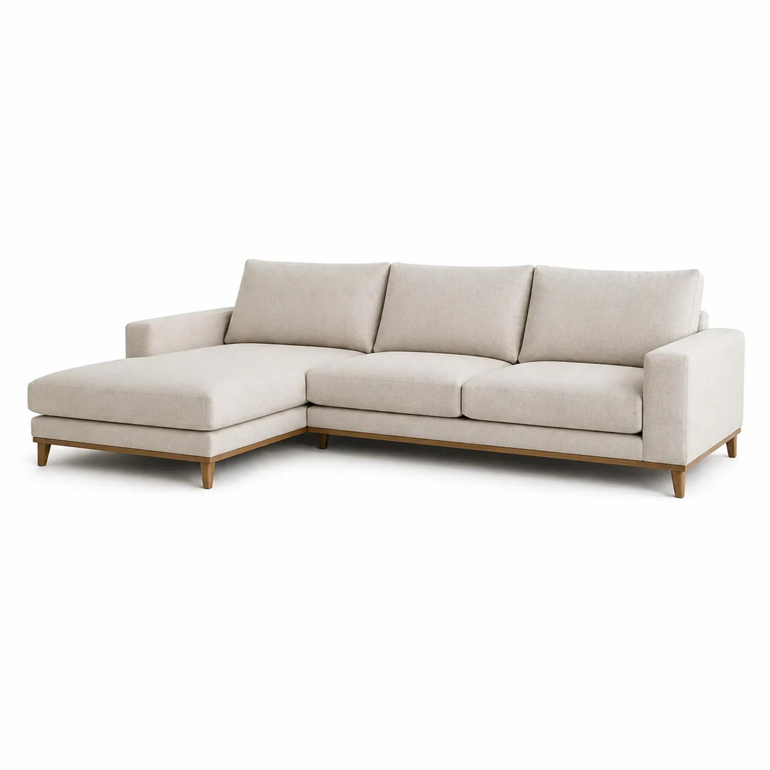 Sofá chaise longue de poliéster beige con estructura de madera 260cm-Velmirk