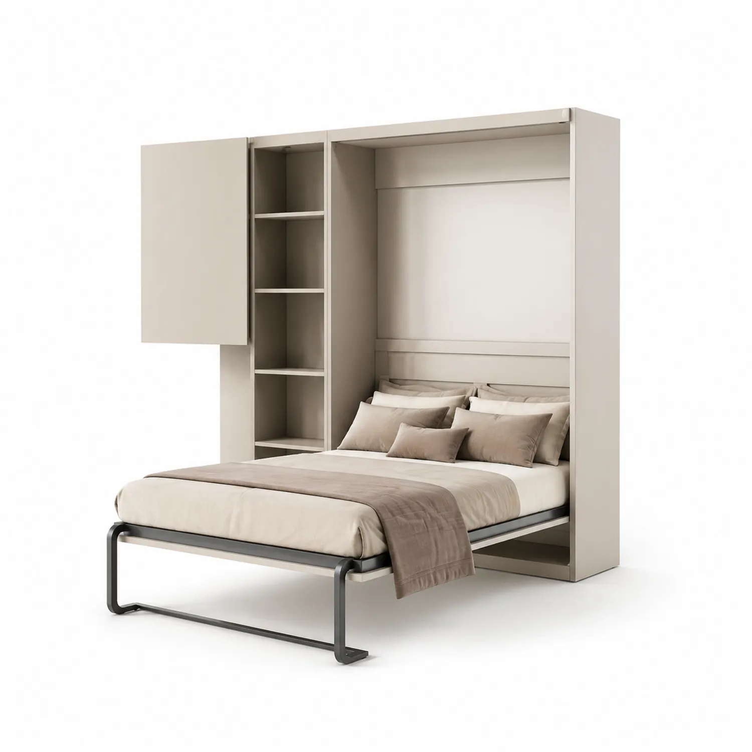 Cama abatible con estantería de madera y metal 200x160 cm Beige-Velmirk